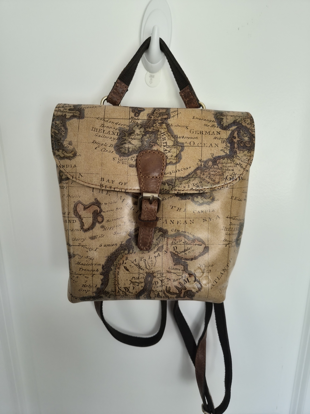 Patricia Nash Brown Tan Vintage Map Leather Backpack